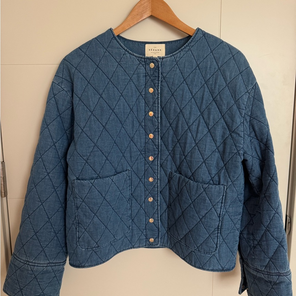Sezane New Quilted Blue Denim Jacket - Picture 3 of 6